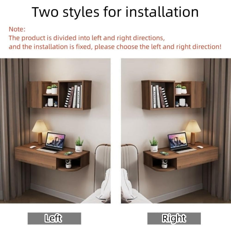 Brown Wall‑Mounted Floating Desk with Drawer