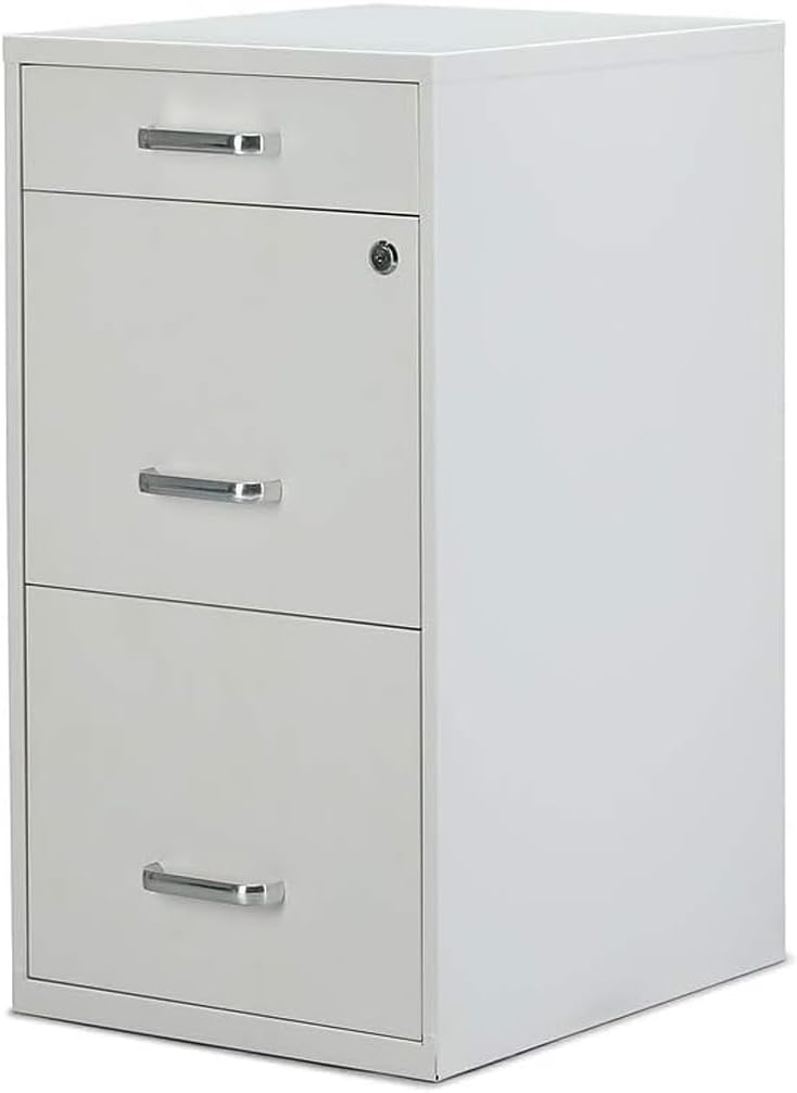 White Lockable Rolling 3‑Drawer Vertical File Cabinet