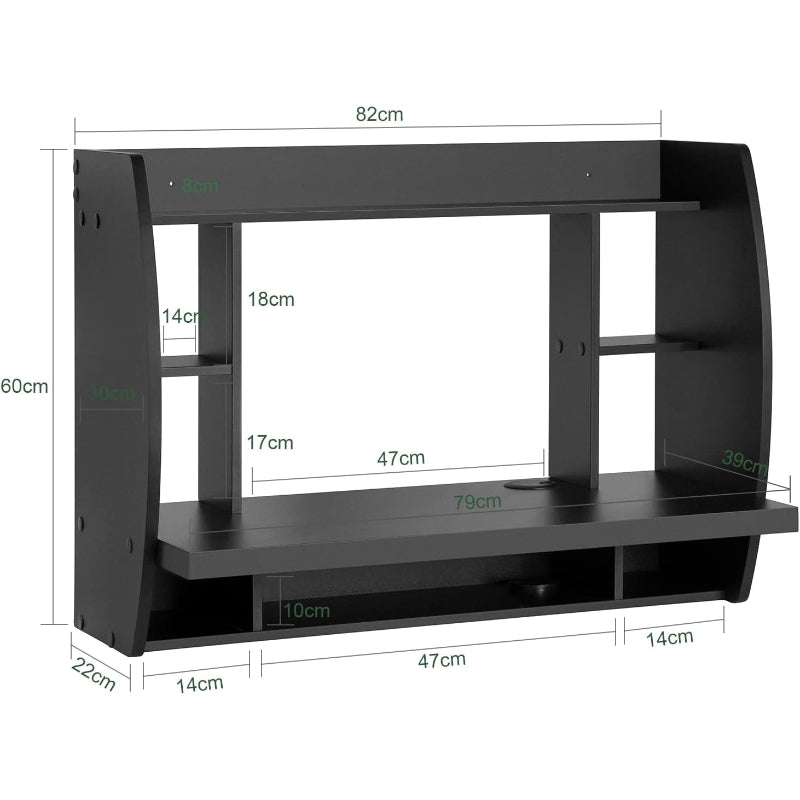 Black Wall‑Mounted Fold‑Down Desk with Storage Shelves