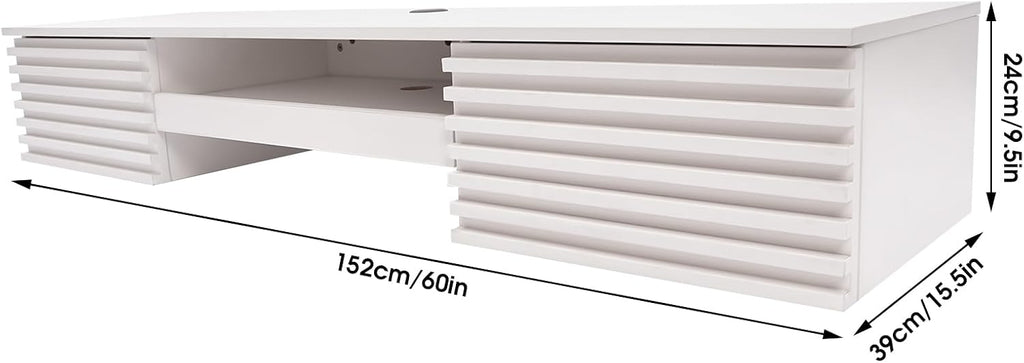 White Wall‑Mounted Floating Desk with Drawers & Keyboard Tray