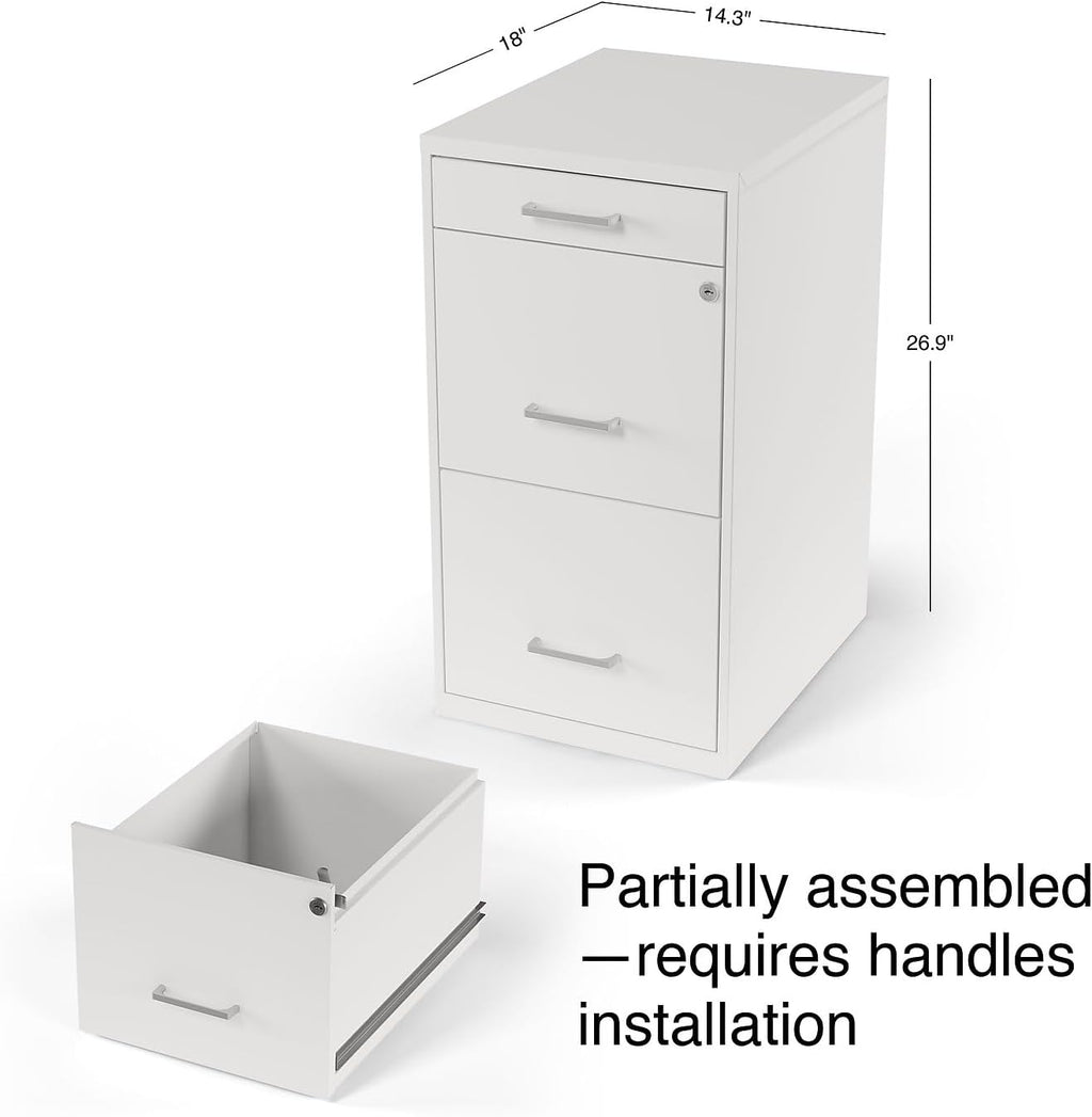 White Lockable Rolling 3‑Drawer Vertical File Cabinet