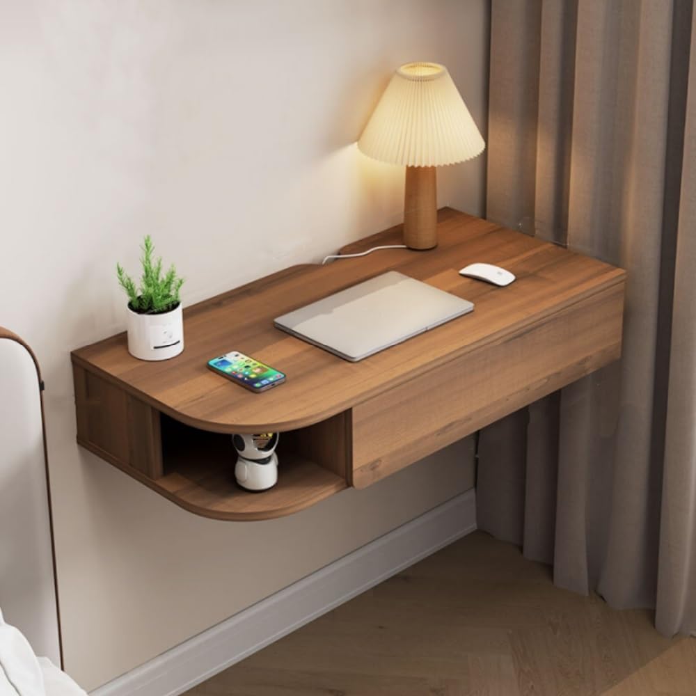 Brown Wall‑Mounted Floating Desk with Drawer