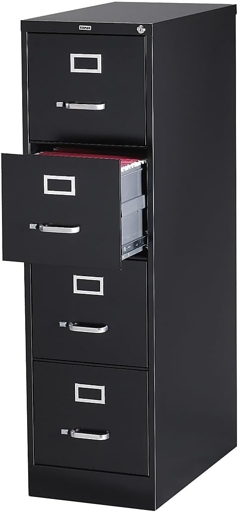 Black Lockable 4‑Drawer Vertical File Cabinet