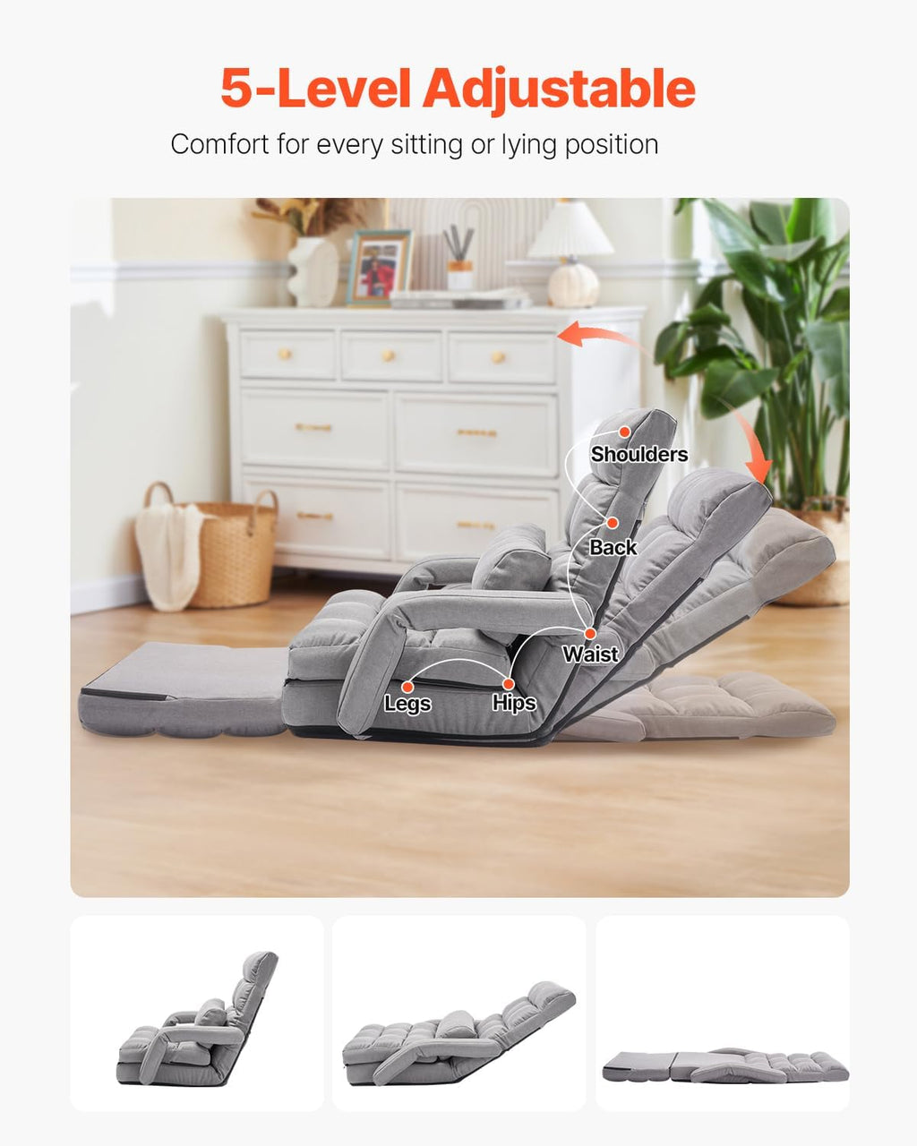 Gray Adjustable Folding Floor Gaming Chair