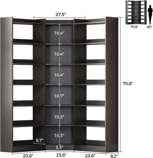 Black 7‑Tier Corner Bookshelf with Baffles & Anti‑Tip Kit