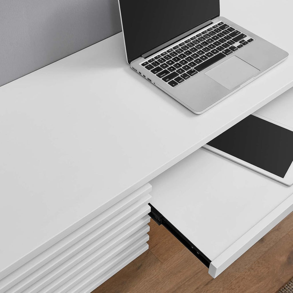 White Wall‑Mounted Floating Desk with Drawers & Keyboard Tray