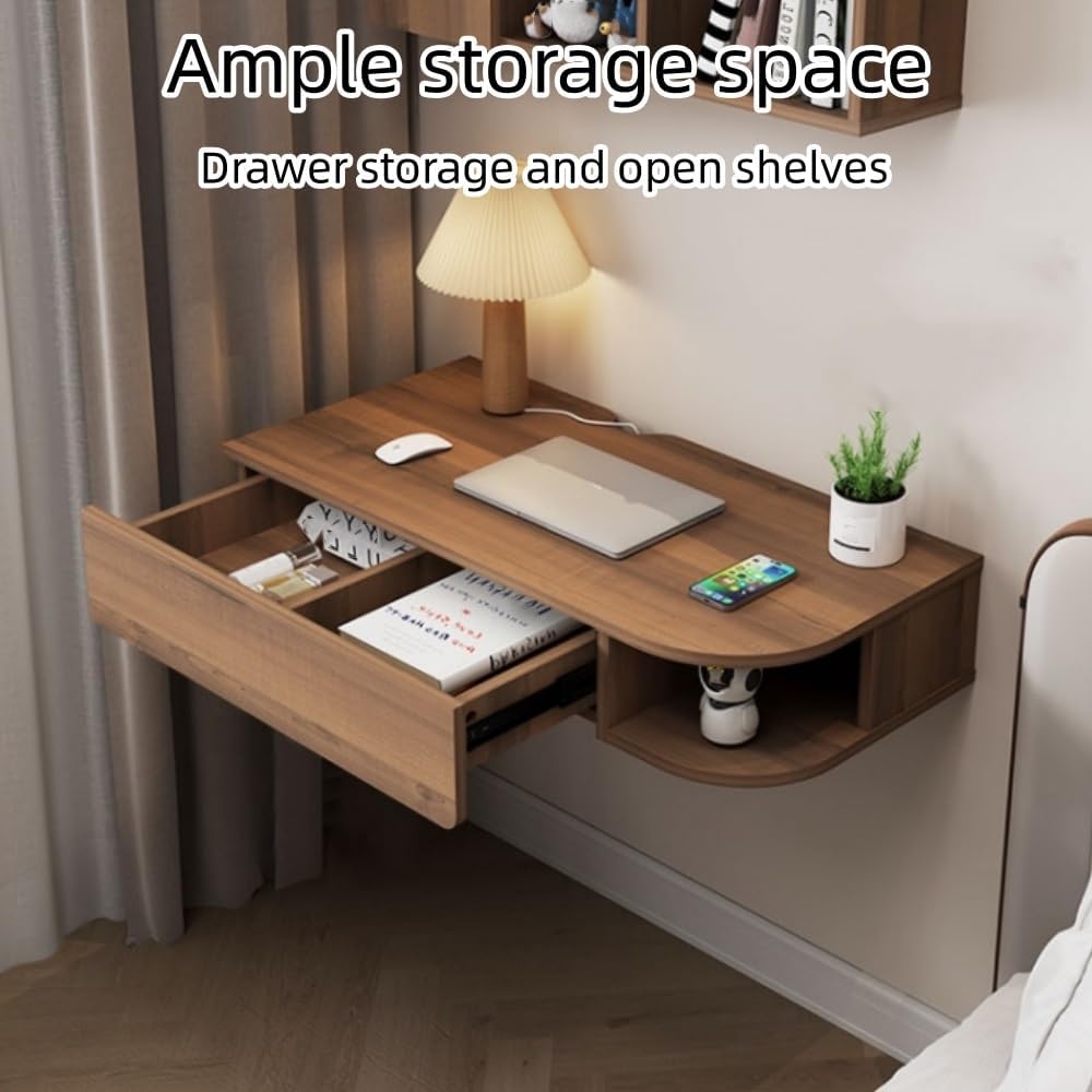 Brown Wall‑Mounted Floating Desk with Drawer