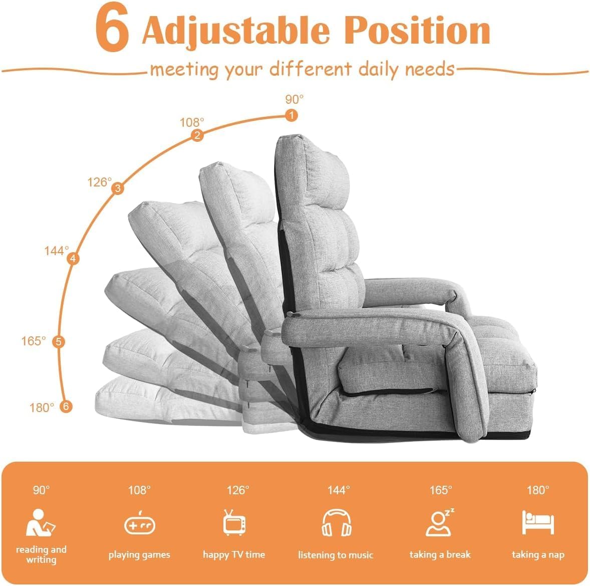 Light Grey Adjustable Folding Floor Gaming Chair