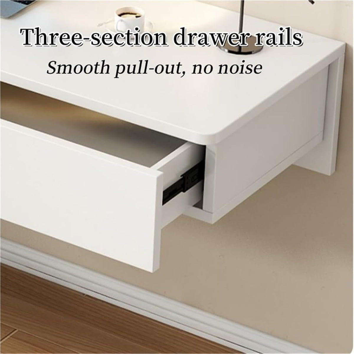 Natural Wall‑Mounted Floating Desk with Drawer