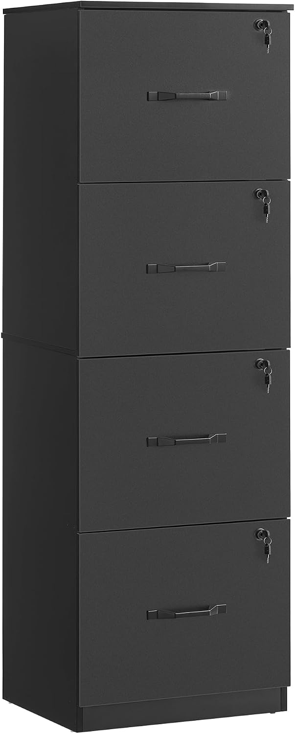 Ink‑Black Lockable 4‑Drawer Vertical File Cabinet
