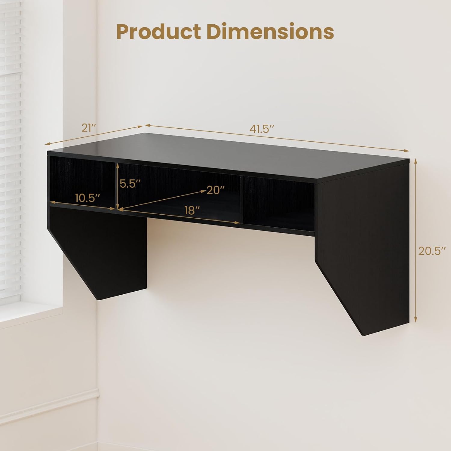 Black Wall‑Mounted Floating Desk with Storage Compartments