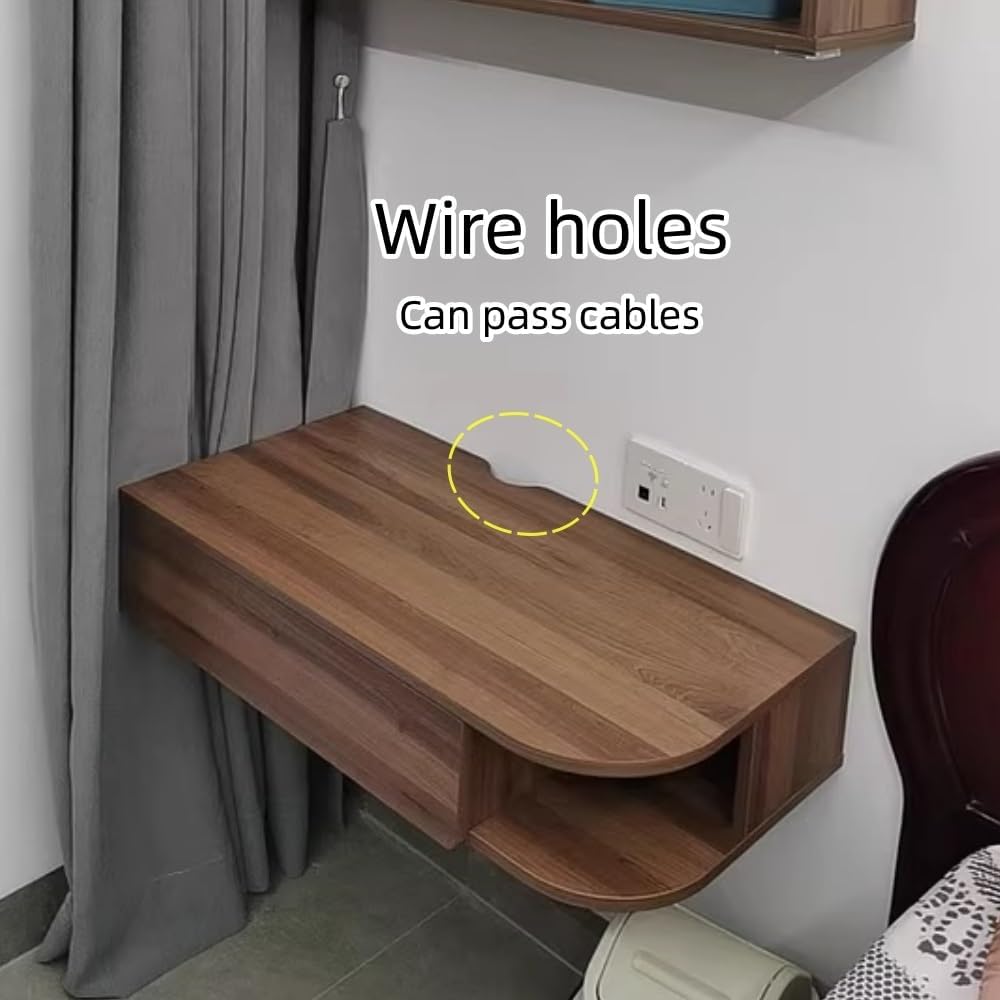 Brown Wall‑Mounted Floating Desk with Drawer