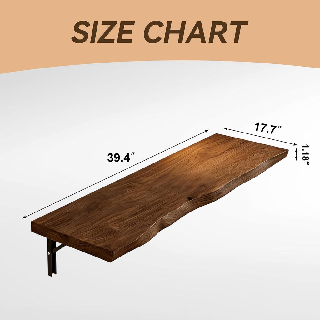 Solid Wood Wall‑Mounted Fold‑Down Floating Desk