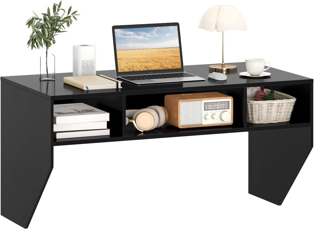 Black Wall‑Mounted Floating Desk with Storage Compartments