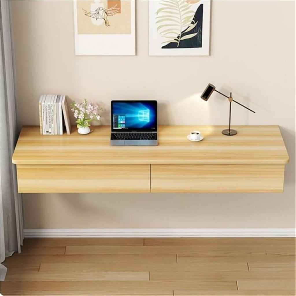 Natural Wall‑Mounted Floating Desk with Drawer
