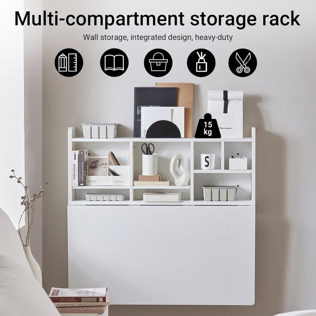 White Wall‑Mounted Fold‑Down Floating Desk