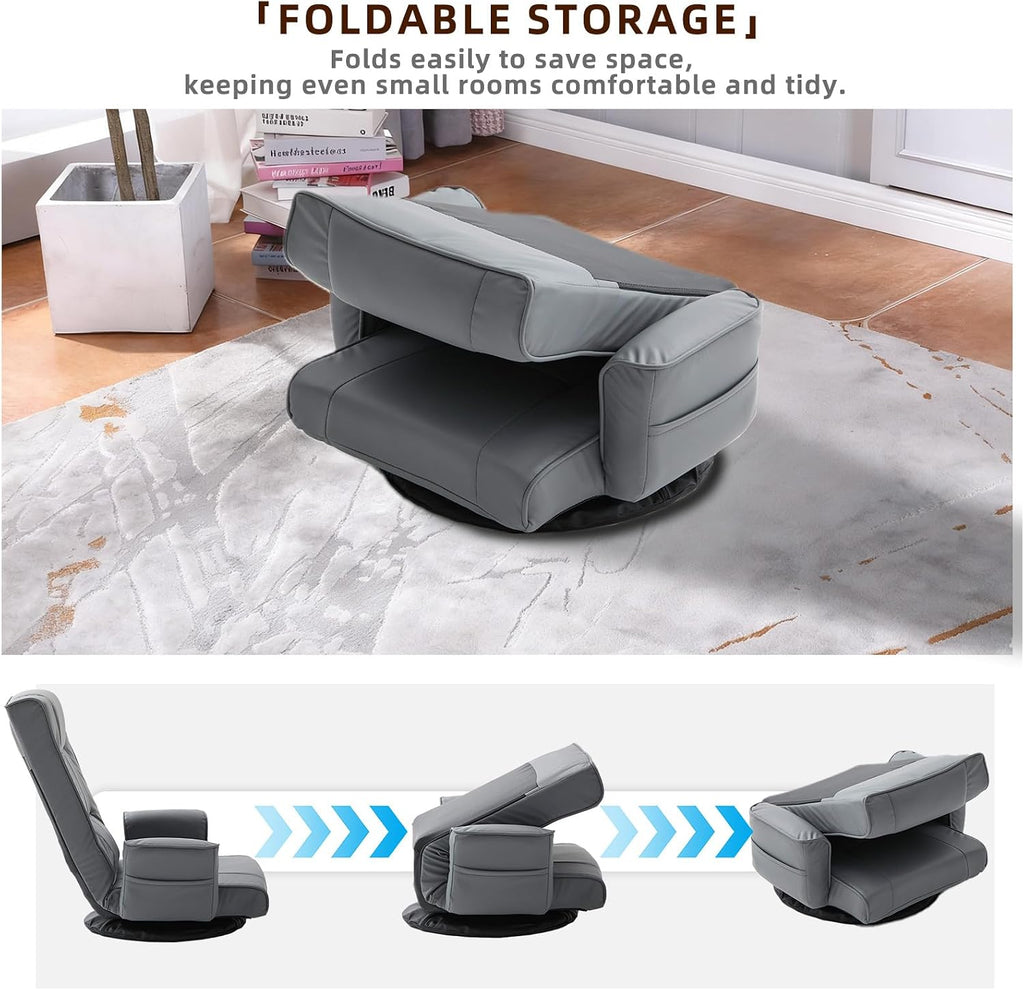 Grey Swivel Adjustable Folding Floor Chair