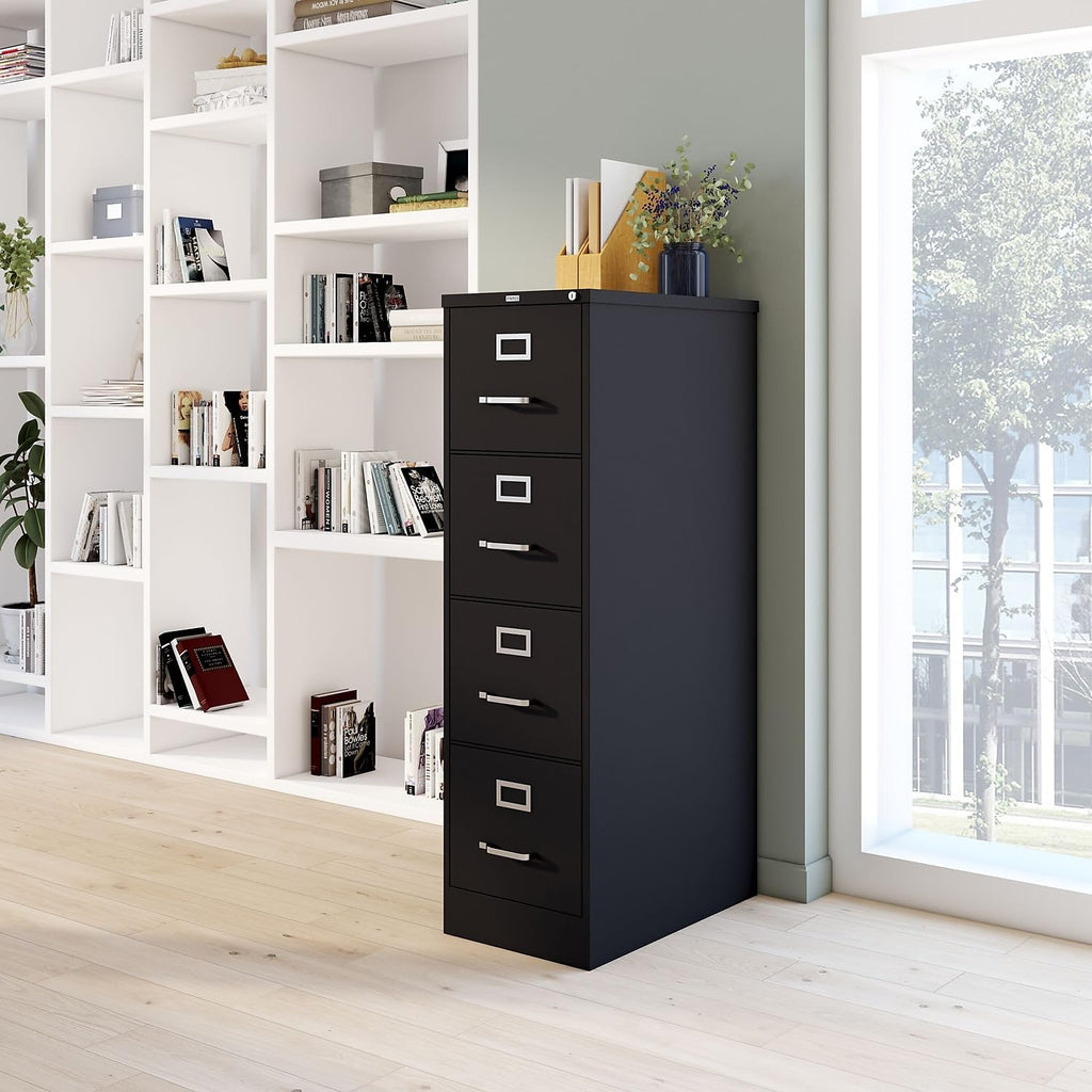 Black Lockable 4‑Drawer Vertical File Cabinet
