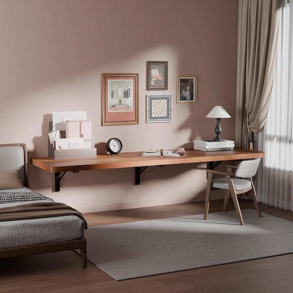 Teak Pine Wall‑Mounted Fold‑Down Floating Desk
