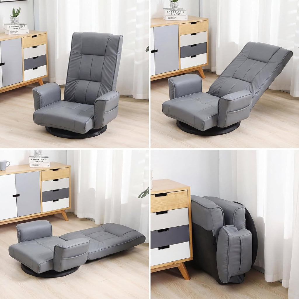 Grey Swivel Adjustable Folding Floor Chair