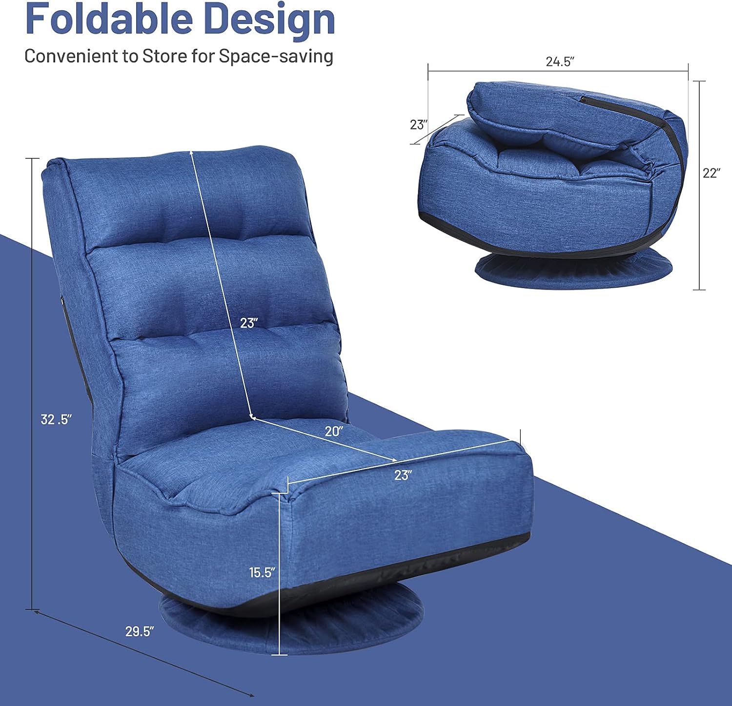Blue Swivel Adjustable Folding Floor Gaming Chair