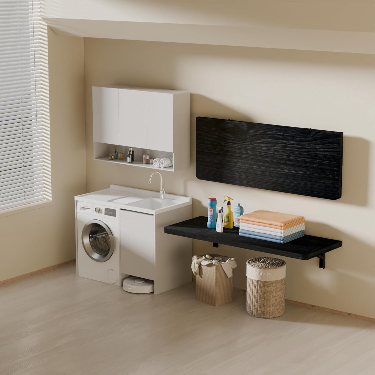 Black Pine Wall‑Mounted Fold‑Down Floating Desk