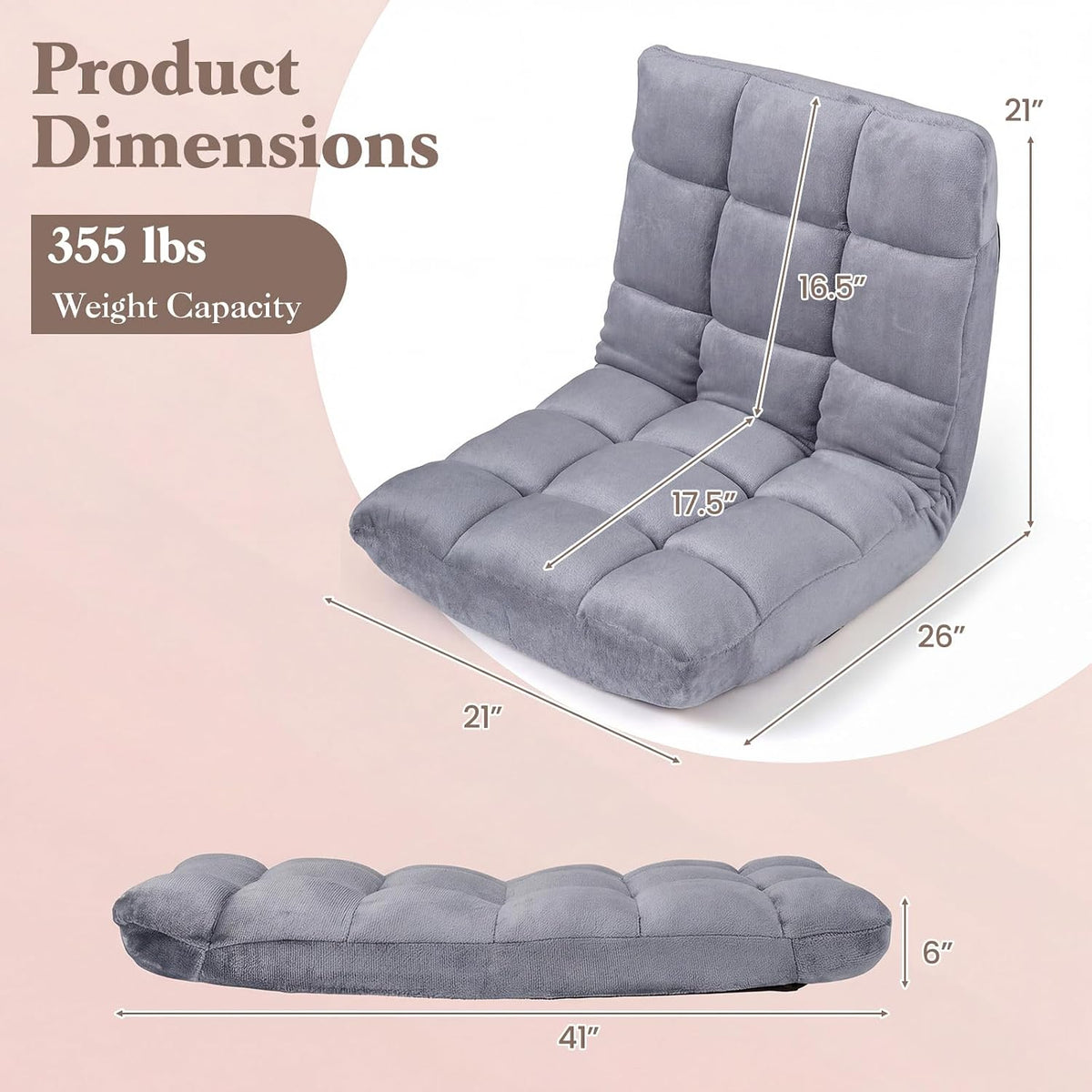 Silver‑Grey Adjustable Folding Floor Gaming Chair