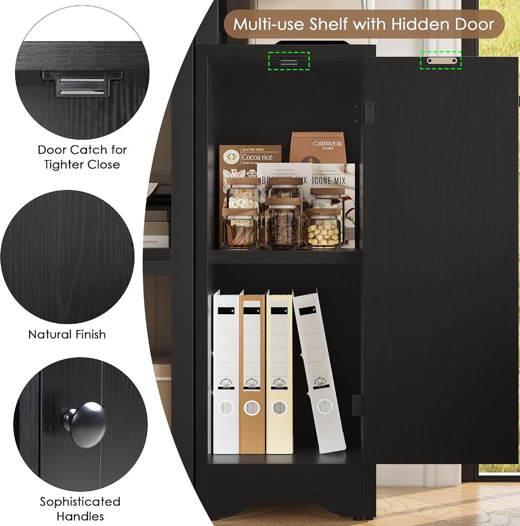 Black Reversible 6‑Tier L‑Shaped Corner Bookshelf with Cabinet