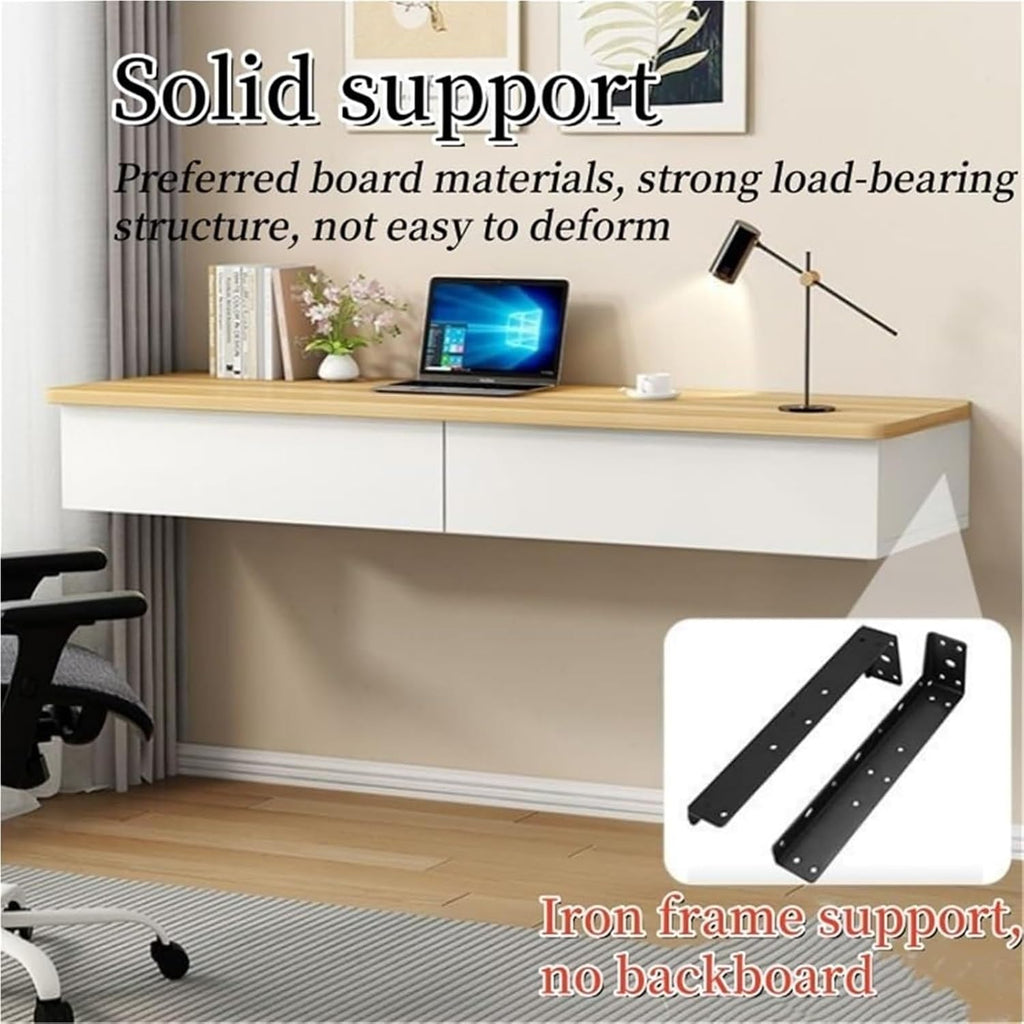 Natural Wall‑Mounted Floating Desk with Drawer
