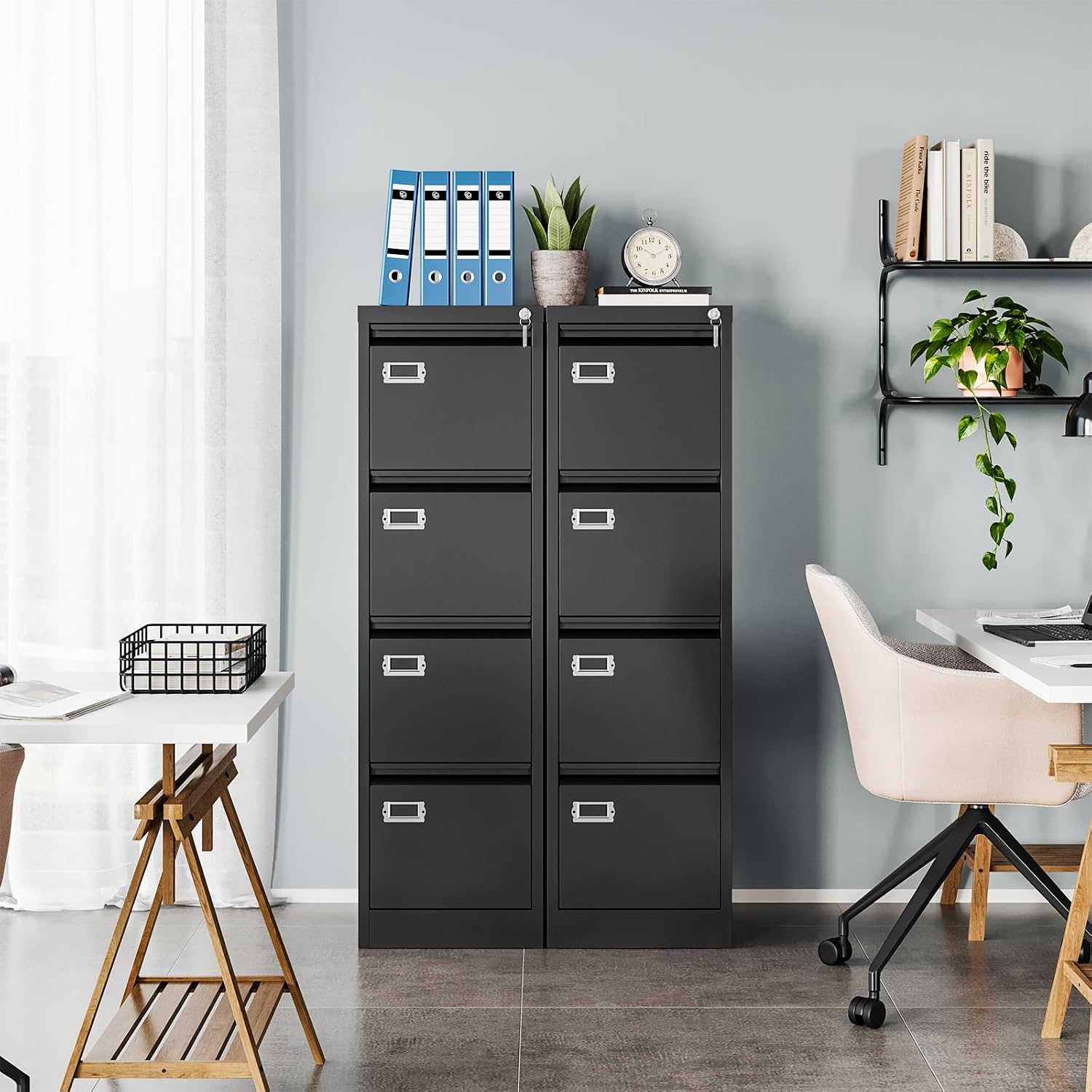 Black Lockable Metal 4‑Drawer Vertical File Cabinet
