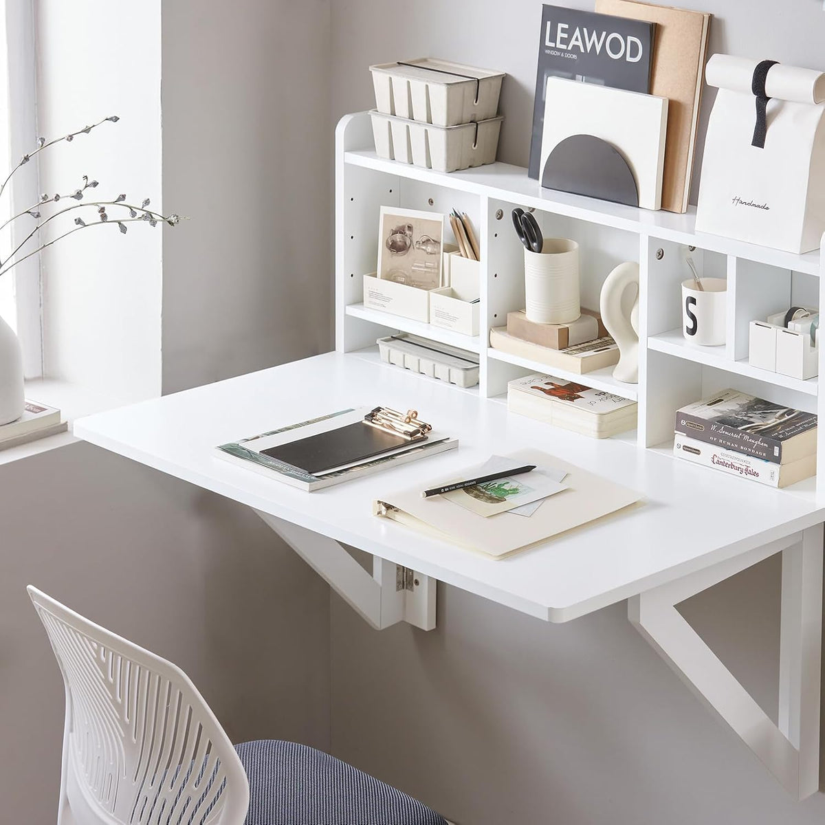 White Wall‑Mounted Fold‑Down Floating Desk