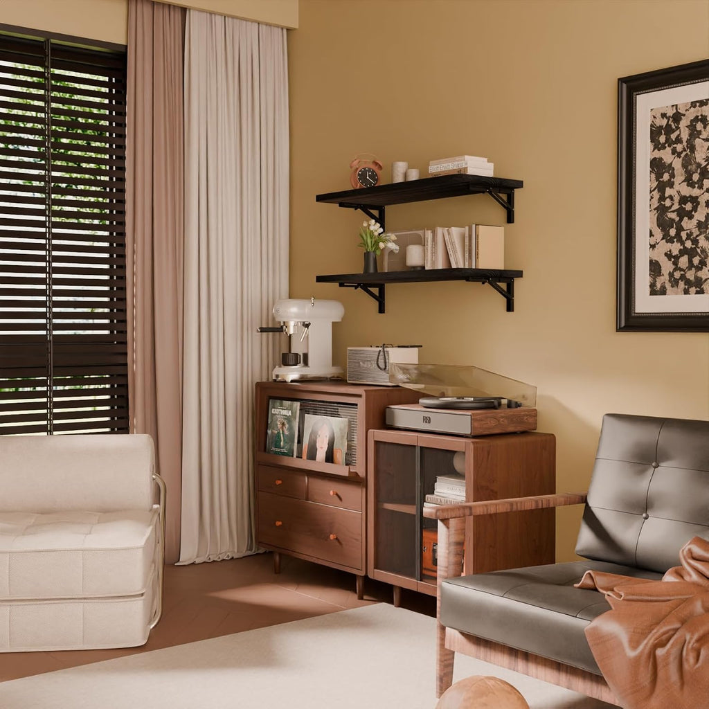 Black Pine Wall‑Mounted Fold‑Down Floating Desk