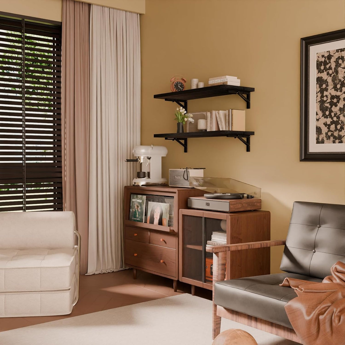 Black Pine Wall‑Mounted Fold‑Down Floating Desk