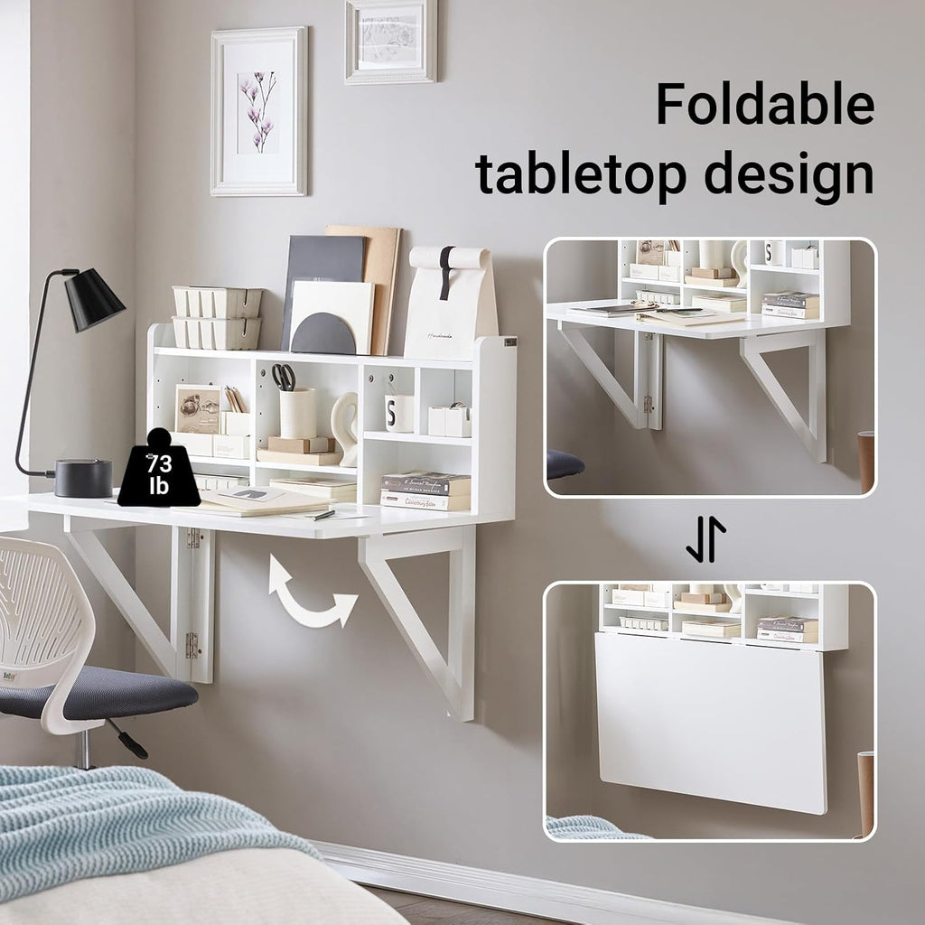 White Wall‑Mounted Fold‑Down Floating Desk