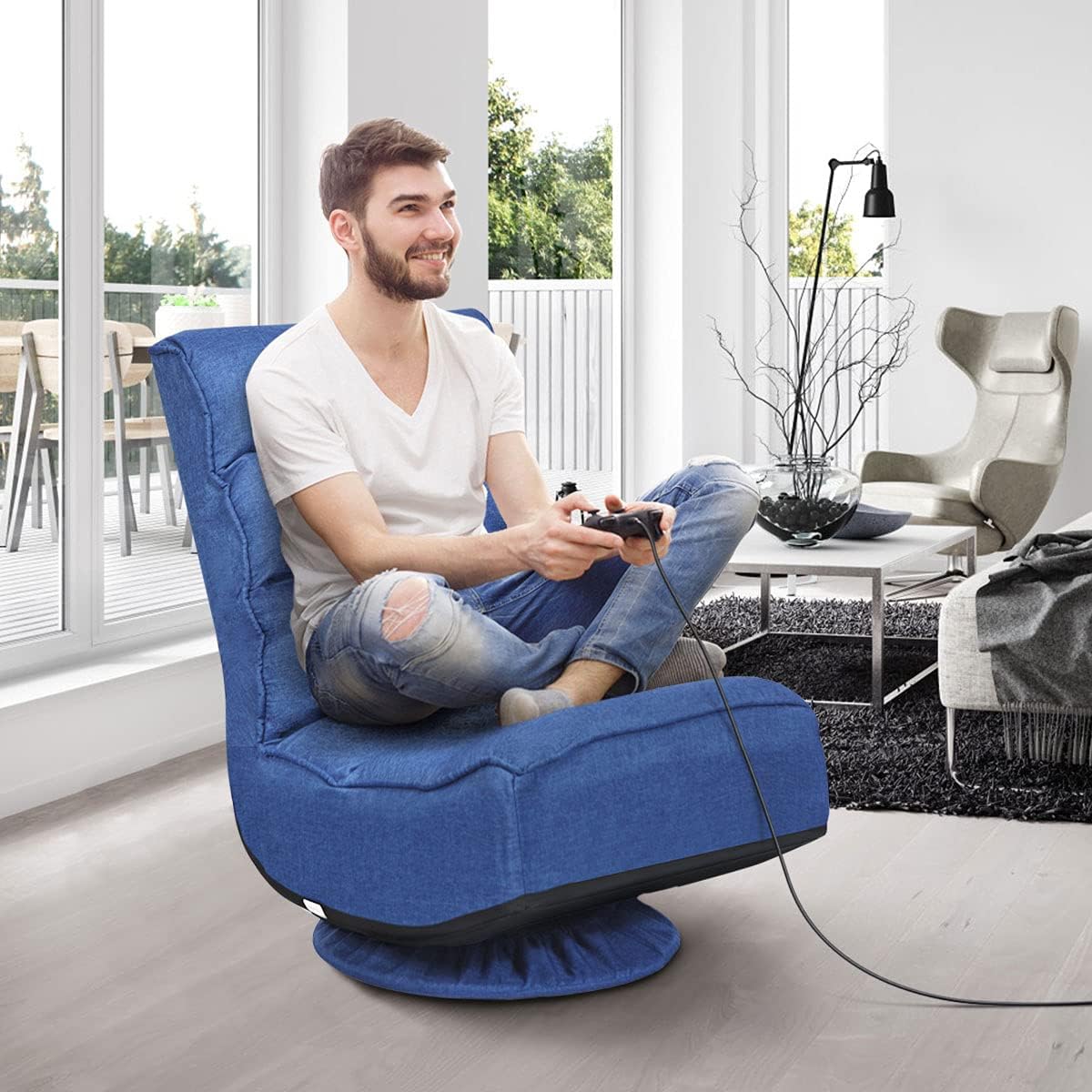 Blue Swivel Adjustable Folding Floor Gaming Chair