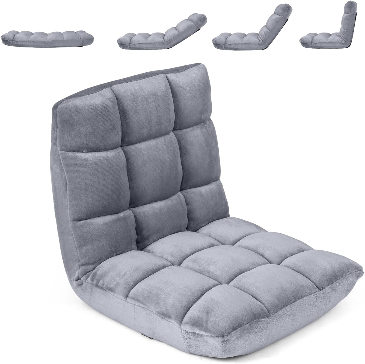 Silver‑Grey Adjustable Folding Floor Gaming Chair