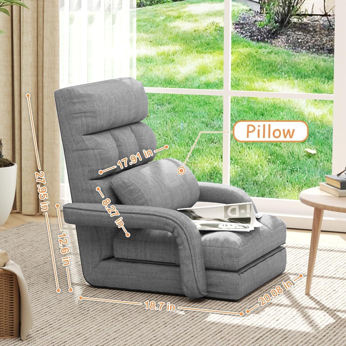 Light Grey Adjustable Folding Floor Gaming Chair