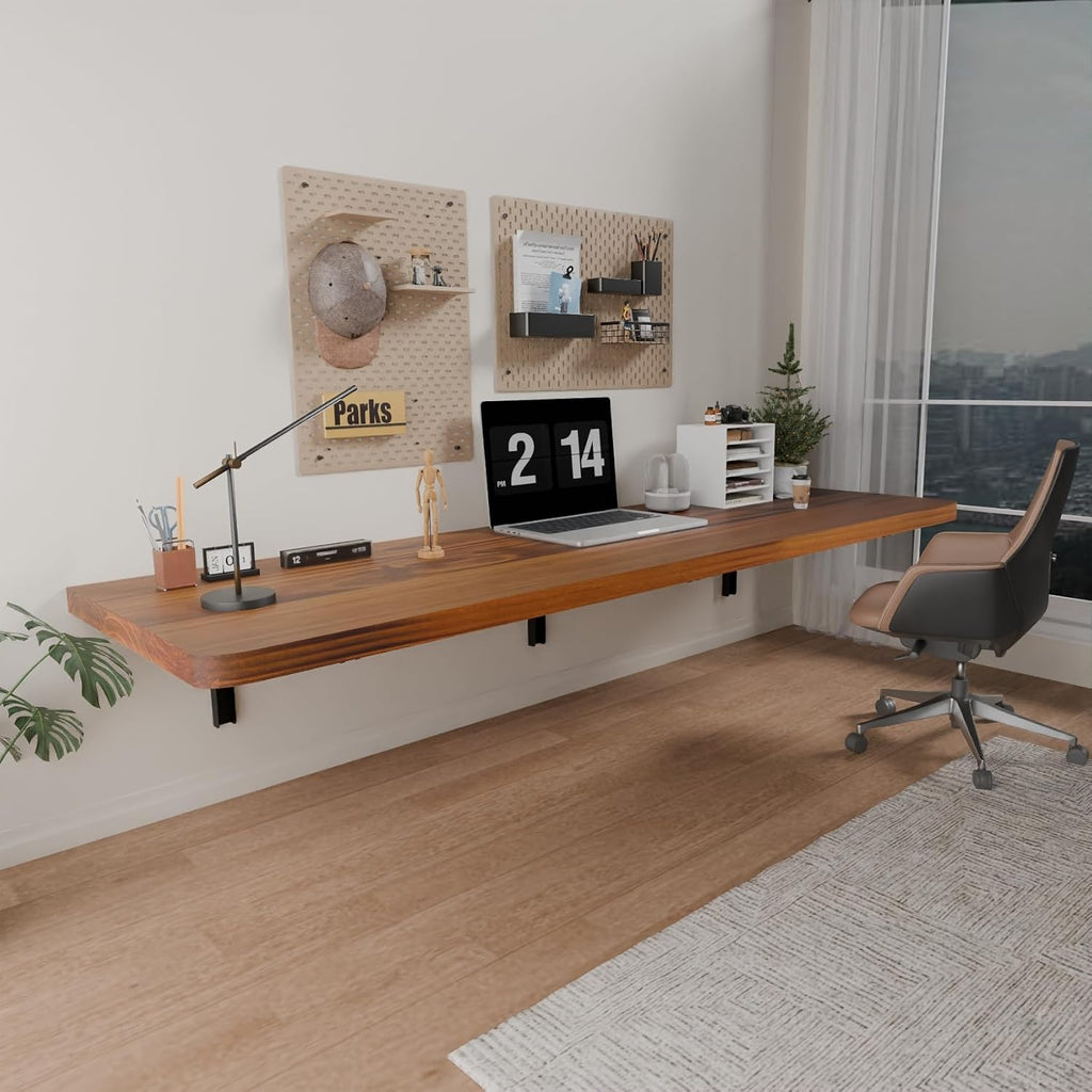 Teak Pine Wall‑Mounted Fold‑Down Floating Desk