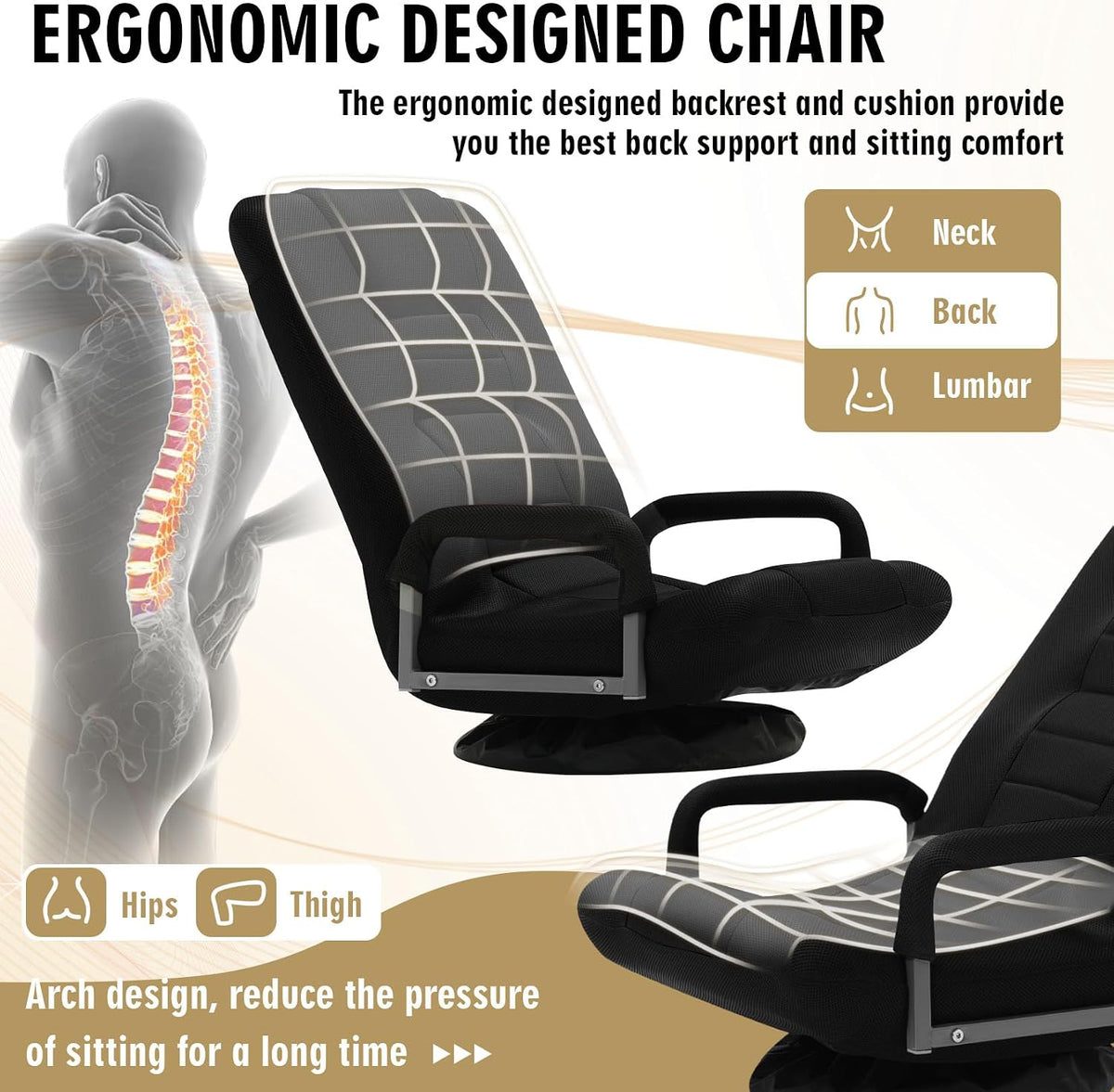 Black Swivel Folding Floor Gaming Chair