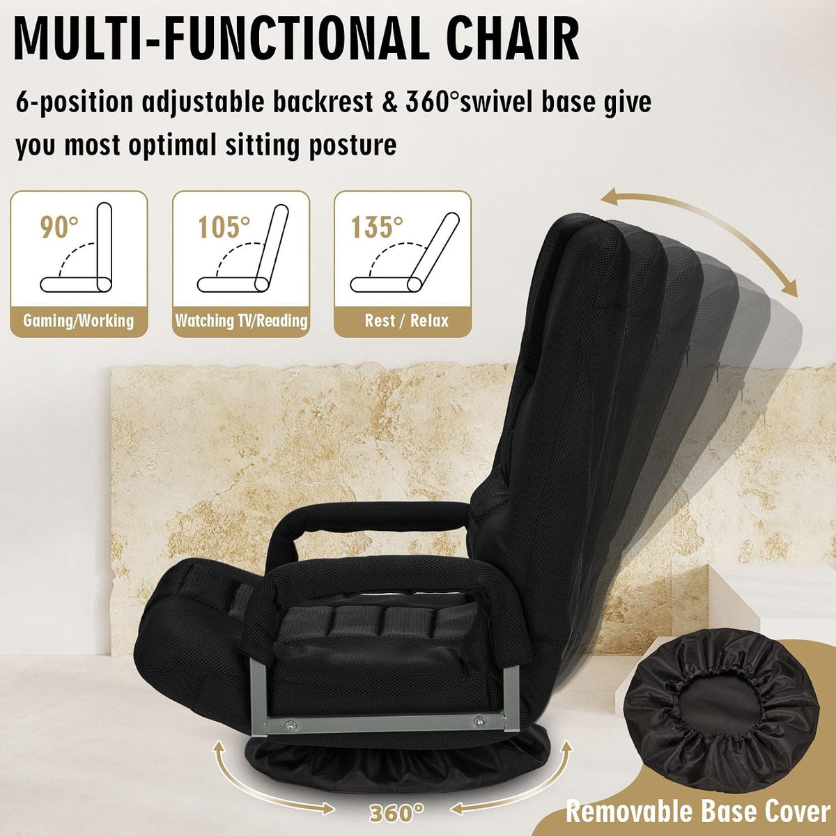 Black Swivel Folding Floor Gaming Chair