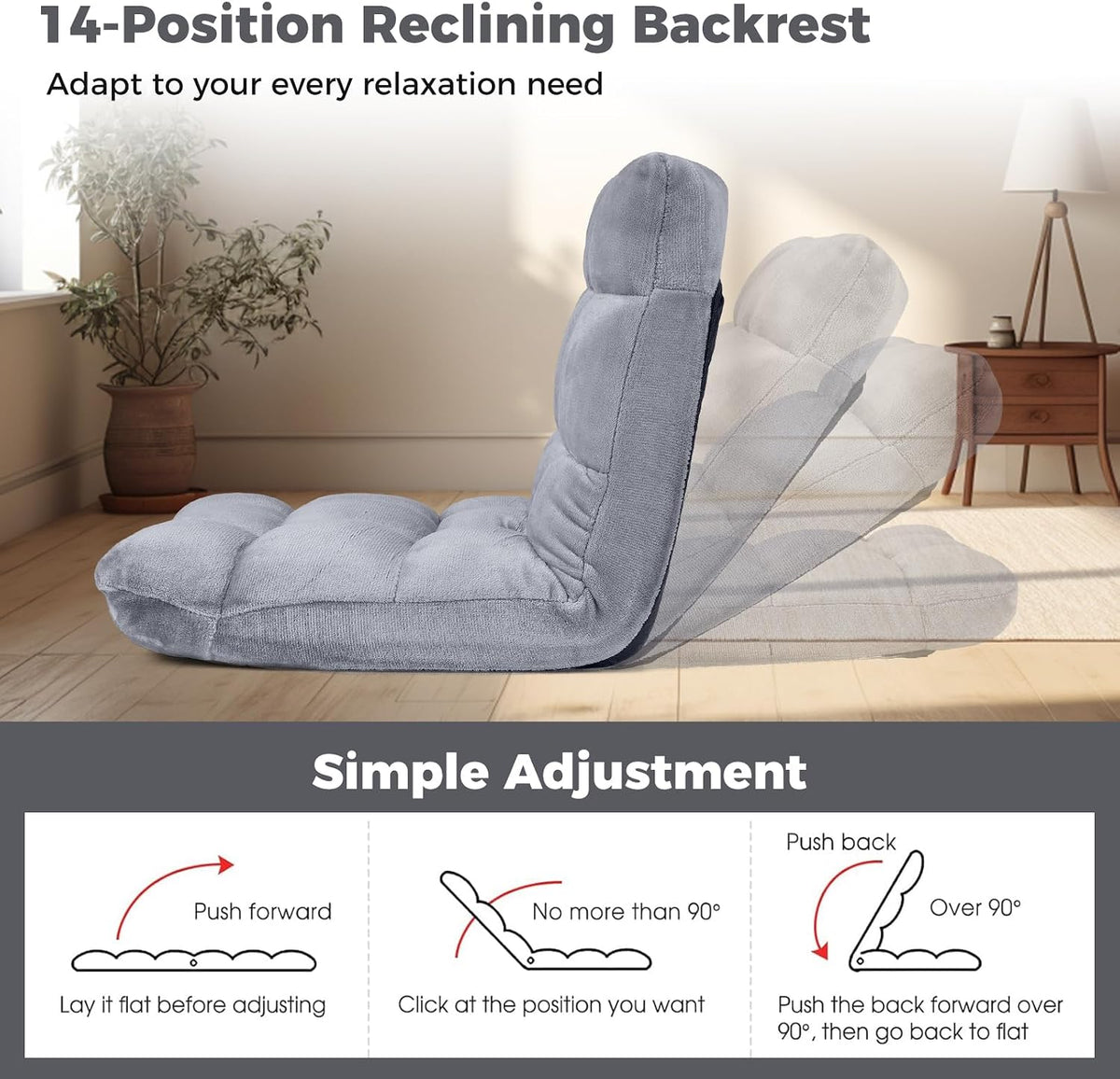 Silver‑Grey Adjustable Folding Floor Gaming Chair