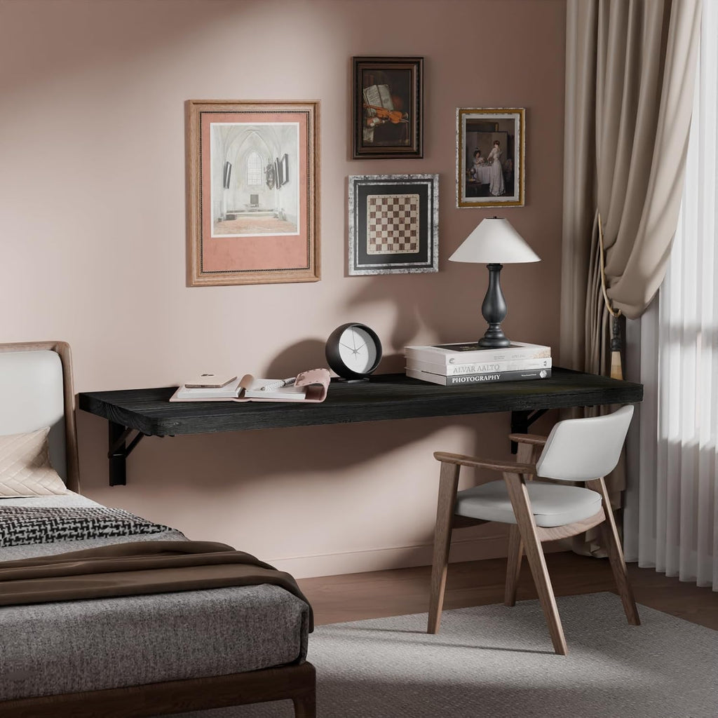 Black Pine Wall‑Mounted Fold‑Down Floating Desk