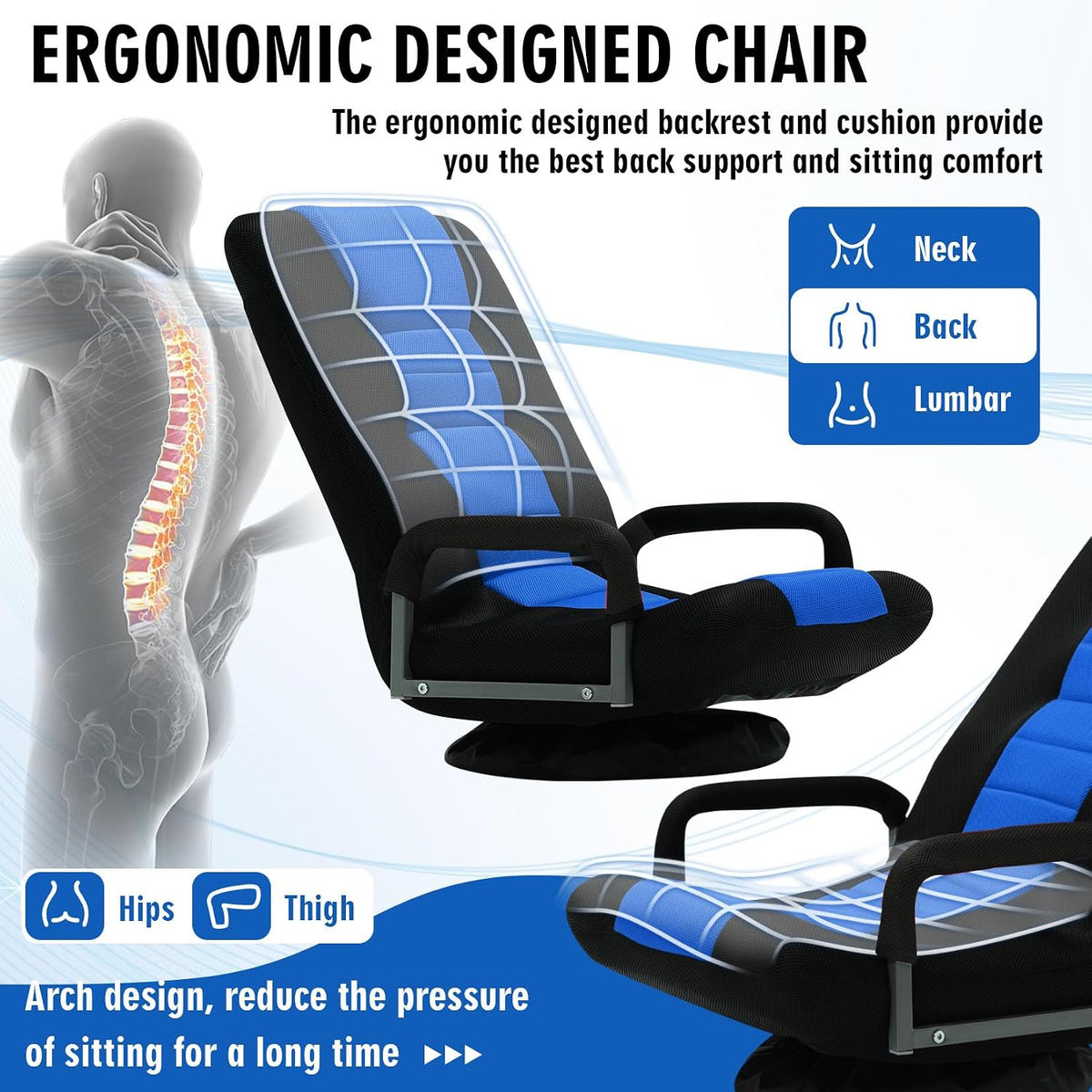 Blue Swivel Folding Floor Gaming Chair