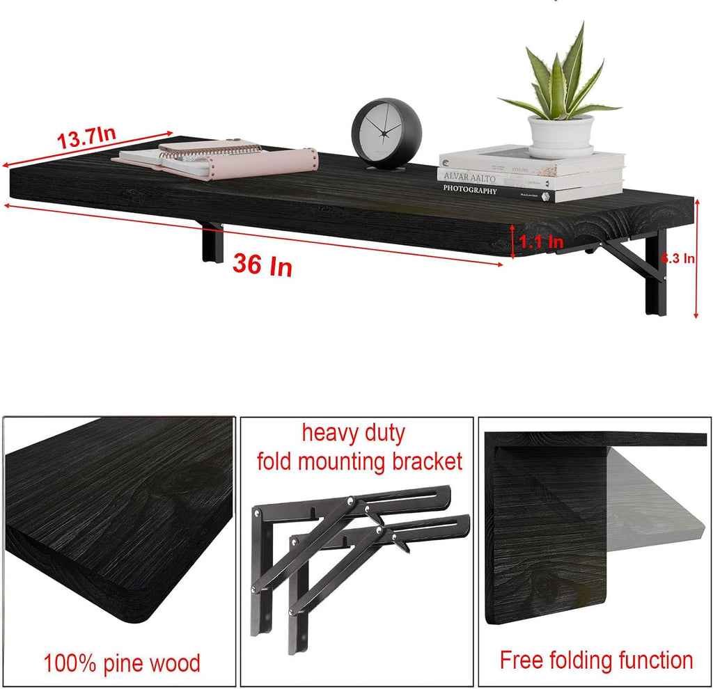 Black Pine Wall‑Mounted Fold‑Down Floating Desk