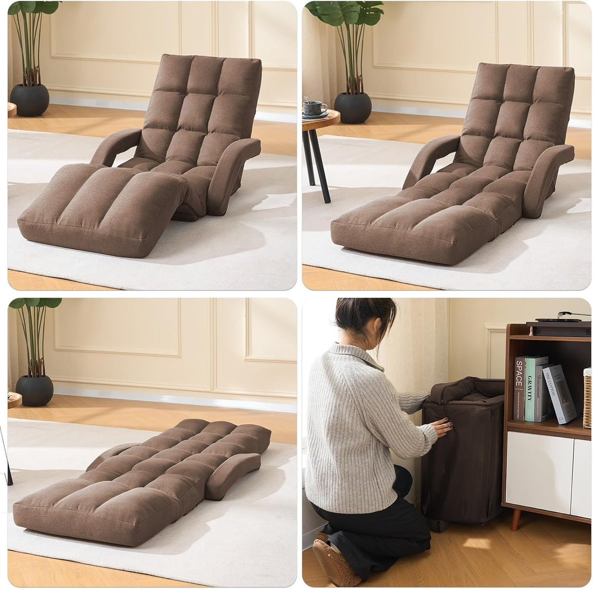 Brown Adjustable Folding Floor Gaming Chair