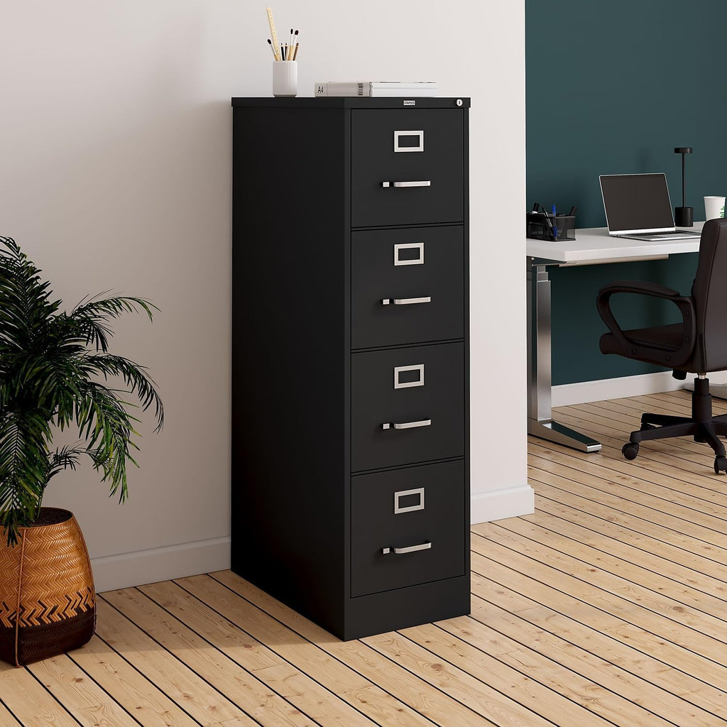 Black Lockable 4‑Drawer Vertical File Cabinet