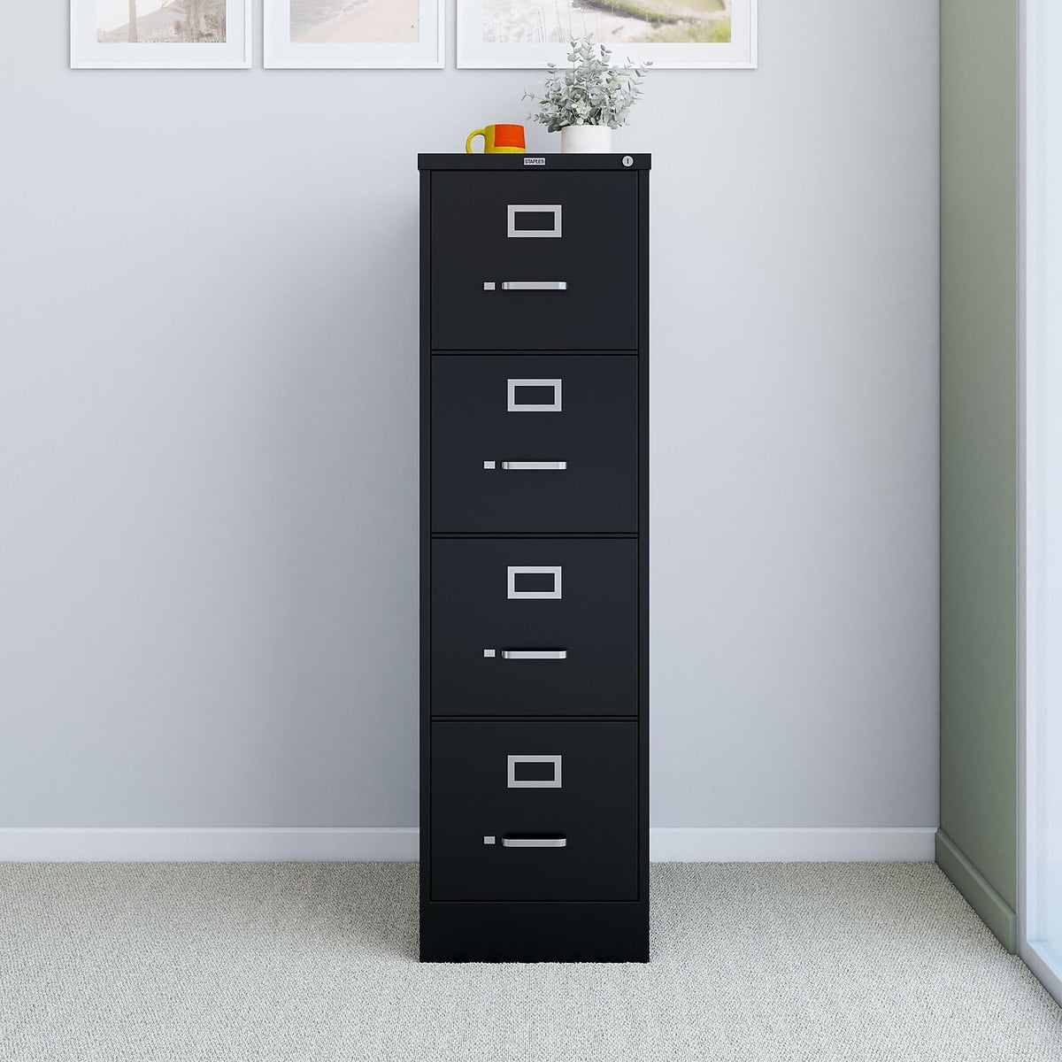 Black Lockable 4‑Drawer Vertical File Cabinet