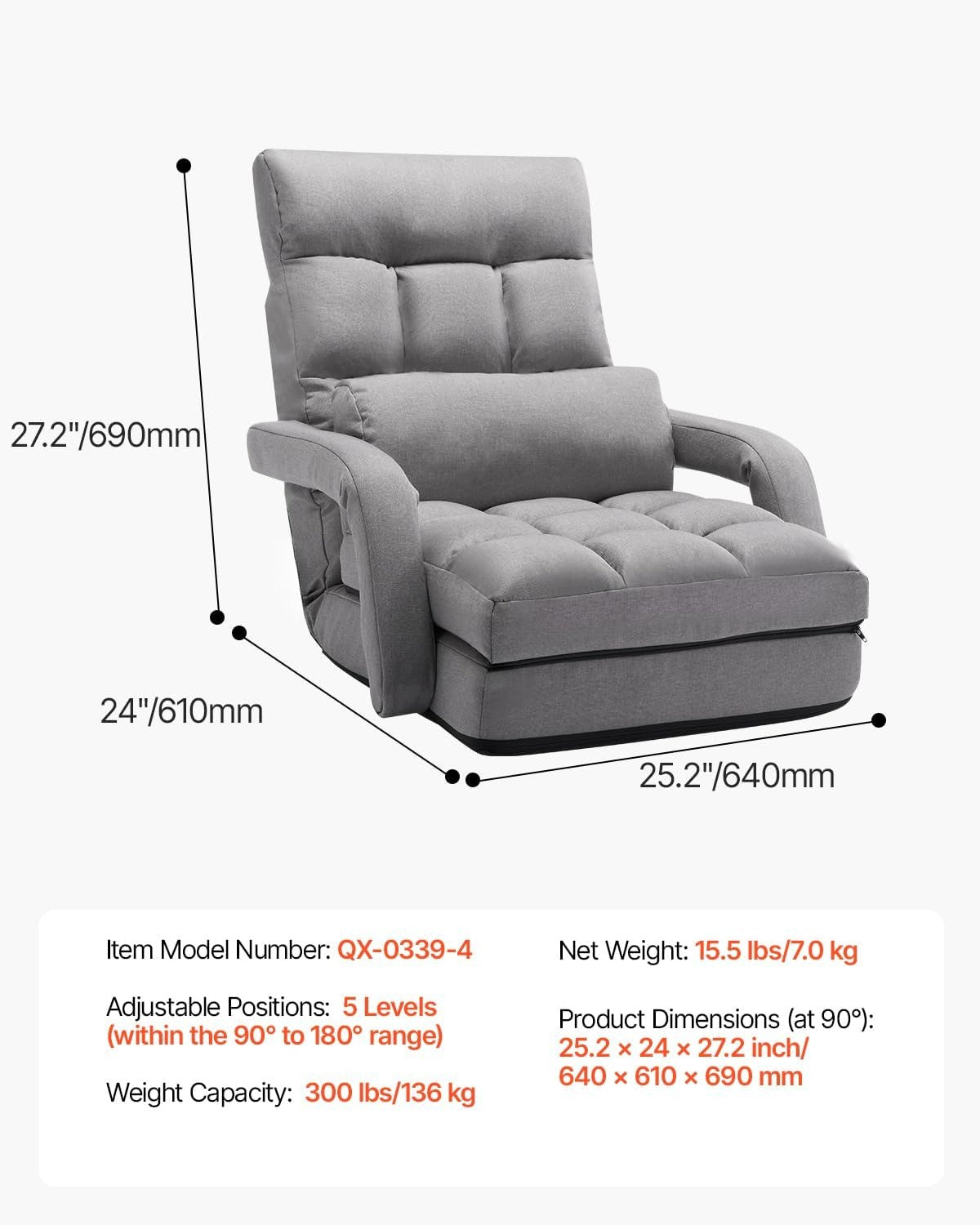 Gray Adjustable Folding Floor Gaming Chair