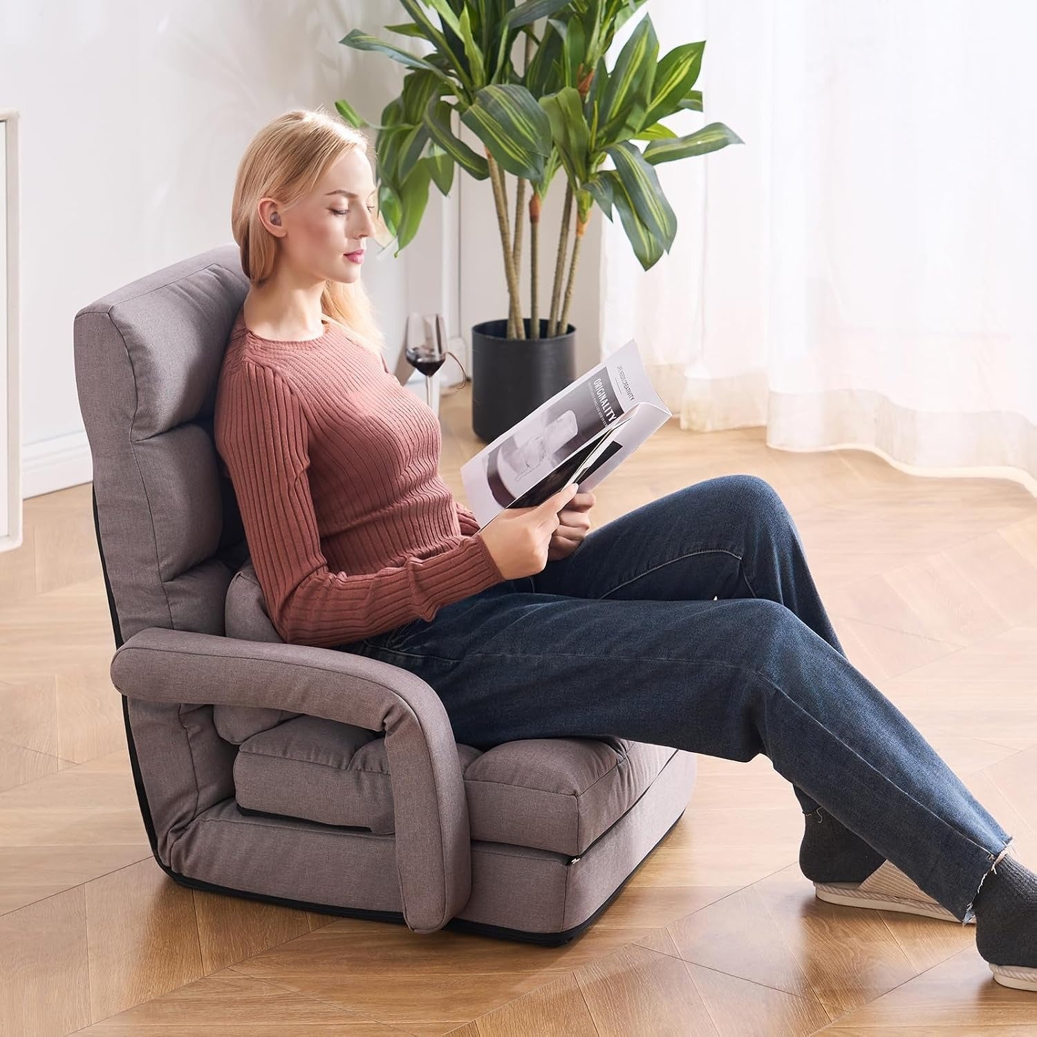 Gray Adjustable Folding Floor Gaming Chair