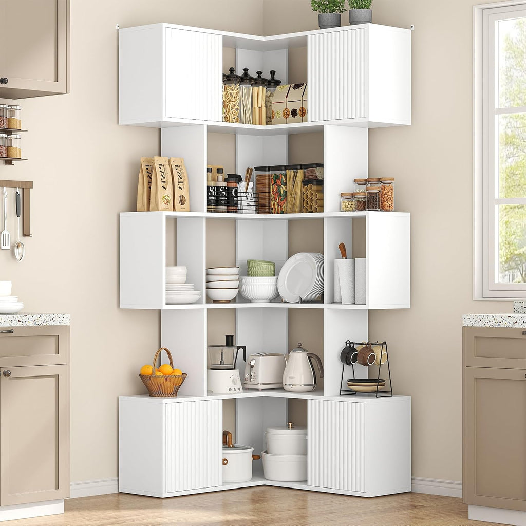 White L‑Shaped 5‑Tier Corner Cube Bookshelf